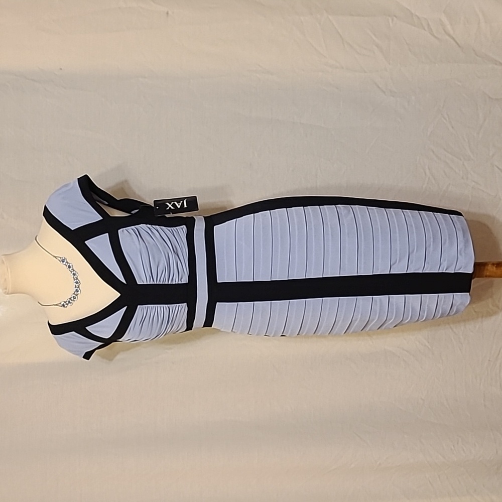 Jax Light Blue and Black Sheath Dress - Picture 4 of 15